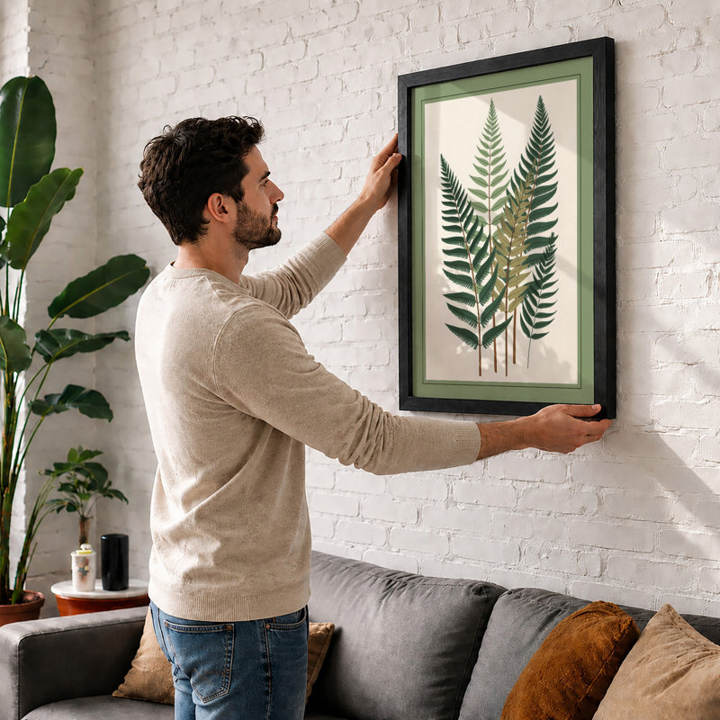 Three Fern Fronds Botanical - Framed Print, Unframed, A4 - 29.7 x 21.0 cm