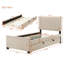 Lit plateforme tapissier simple en velours avec lit gigogne simple, beige-901166039