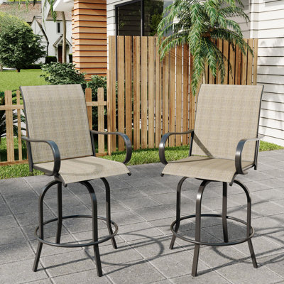 Outdoor Swivel Bar Stools Set of 2, 360° Patio Bar Height Chairs with High Back & Armrest, All-Weather Textilene