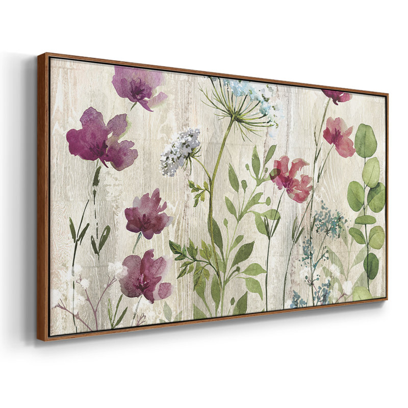 Meadow Flowers I - Toile tendue avec châssis encadré - Prêt à accrocher, Noyer, H 21 po x l 41 po