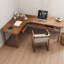 Bureau en bois massif en forme de L brun noyer avec 3 tiroirs-2103932464-2103932467