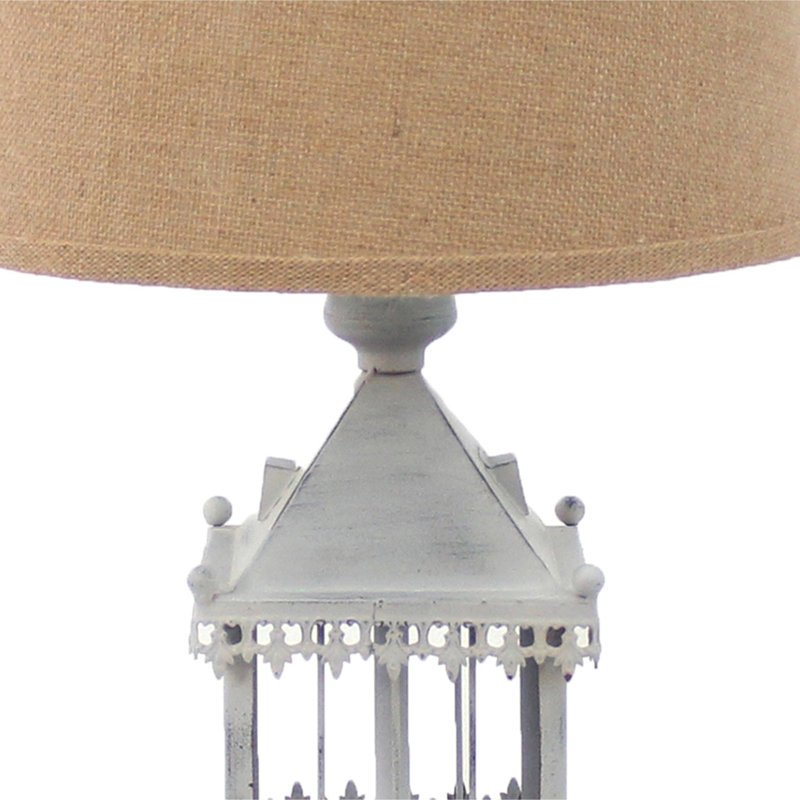 Lampe de table 26 po en métal gris avec abat-jour tambour brun