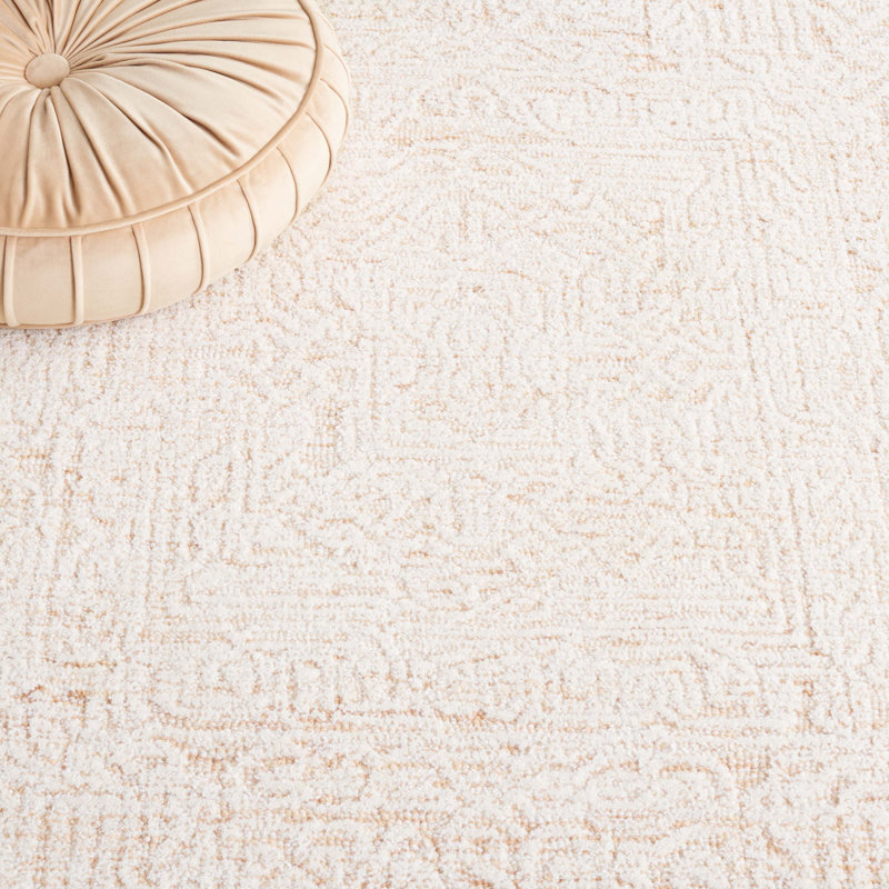 Houde Hand Tufted Wool Cotton with Latex Geometric Rug in Gold/Ivory, Rectangle 9' x 12'