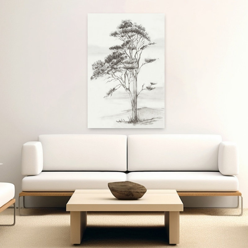 Arbre solitaire dans une brise douce I, paysage contemporain abstrait, art mural, H 60 po x l 40 po