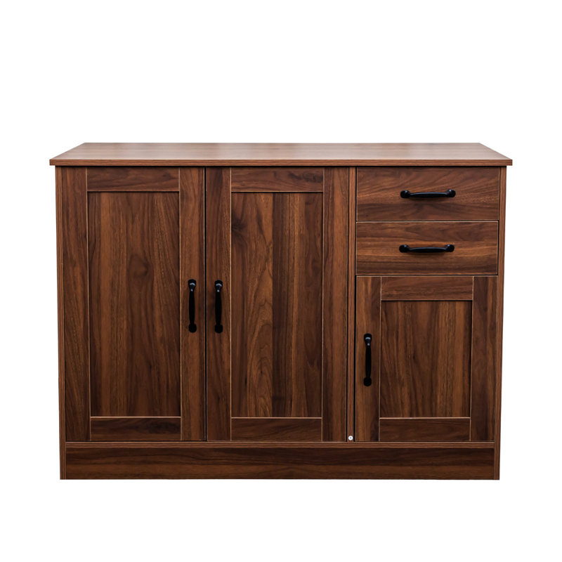 Modern Wooden Buffet Sideboard For Home - 43.3 Inch With 2 Doors, 1 Storage & Drawers Entryway Dresser Walnut 43.3" Wood Serving Charming