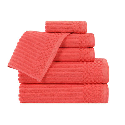 6-Piece Checkered Border Cotton Towel Set