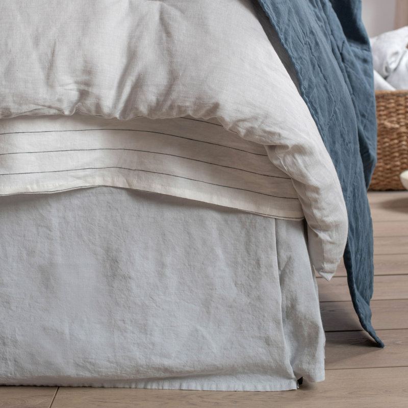 100% French Linen Bedskirt, King, Pebble Heather