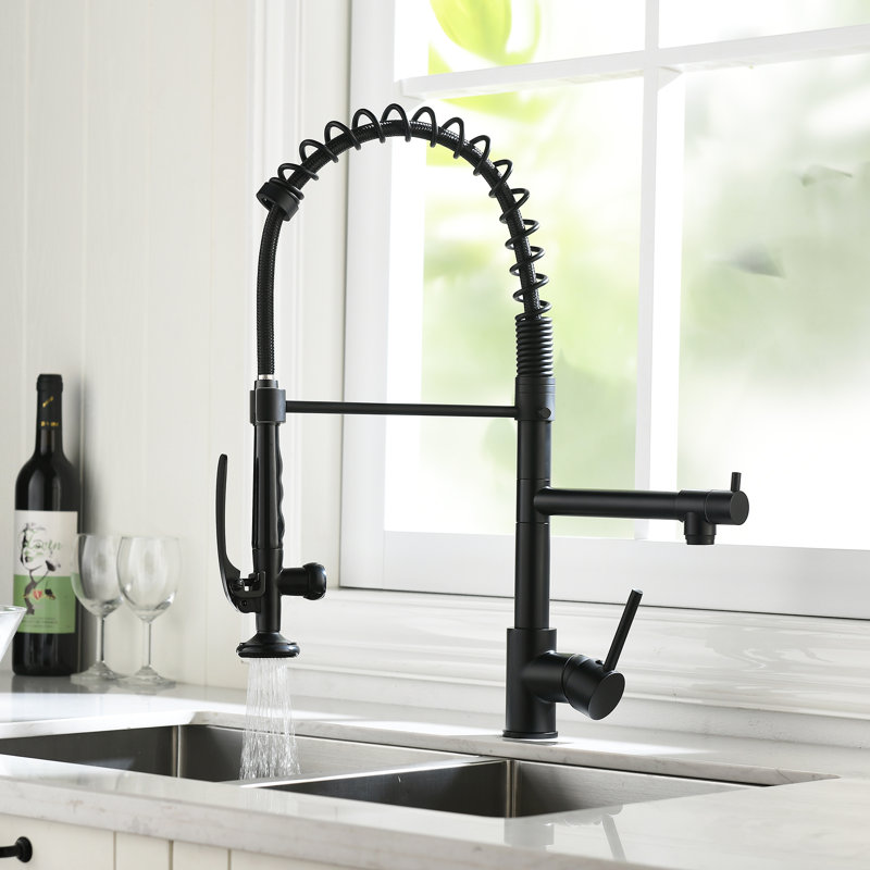 Douchette rétractable, robinet d'évier à poignée simple, finition noire et nickel | Idée de cadeau, Poignée simple