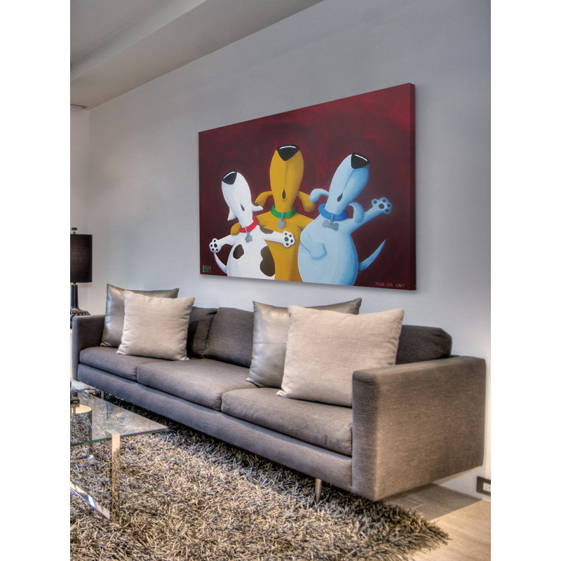 « three dog night » par mike taylor, reproduction d’art sur toile tendue, H 30 po x l 45 po x P 1,5 po