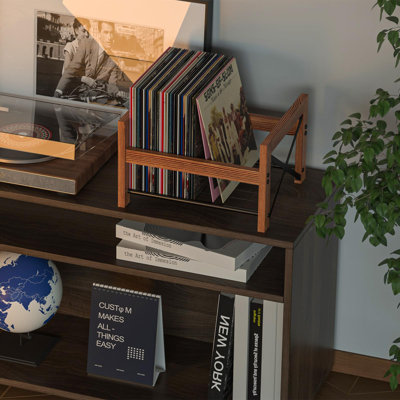 Vinyl Record Holder – 1 Pack Only – Fits 7"–12" Albums, Holds 50–100 Records, Dvds, Or Cds – Modern Wooden Storage Stand, File Organizer Rack, Brown