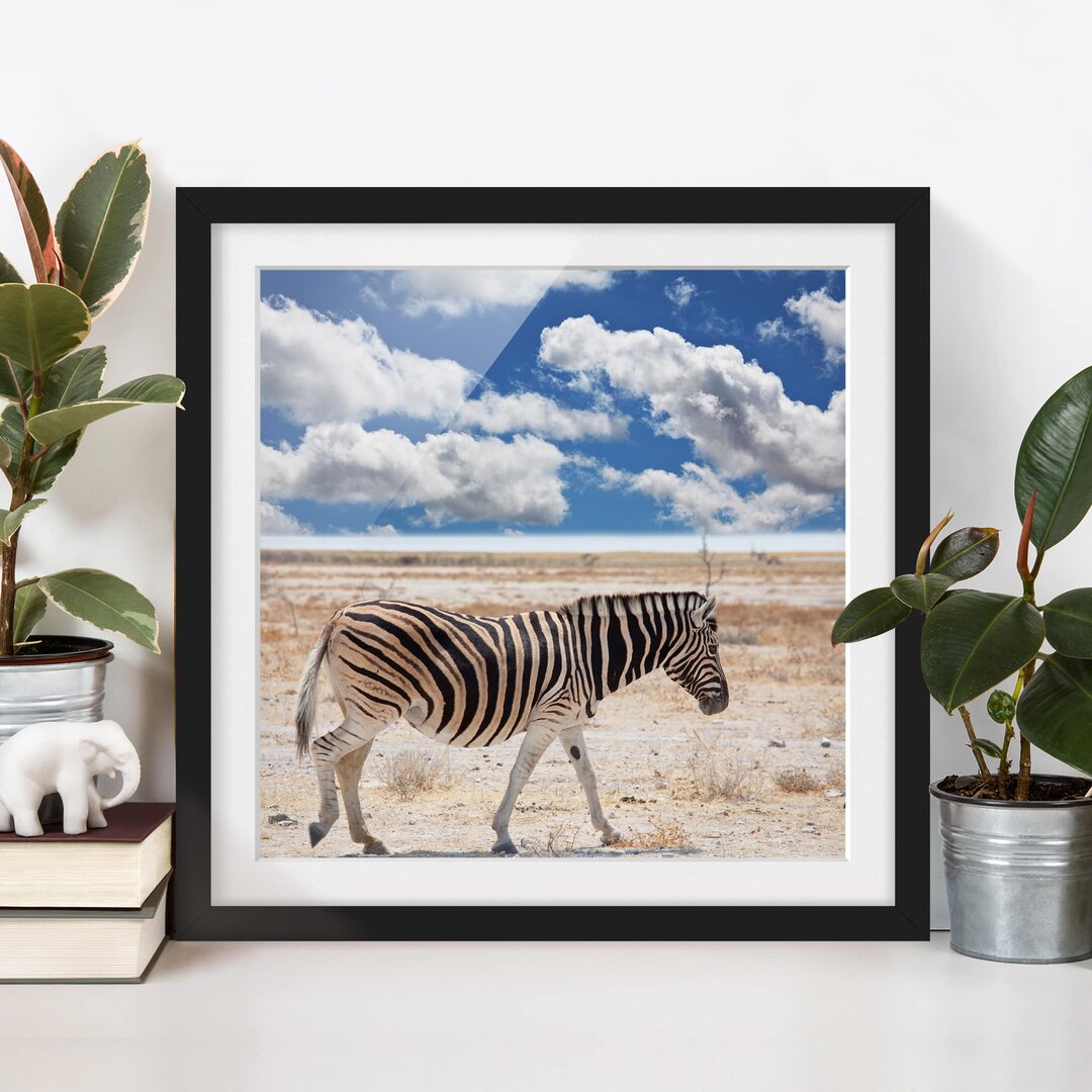 Gerahmtes Papierbild Zebra in der Savanne