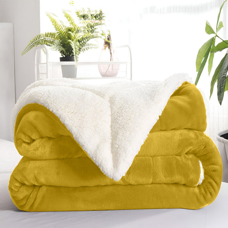 Kaylie Soft Sherpa Fleece Fur Thick Dual Sided Reversible Blanket Throw, 150cm x 200cm, Yellow