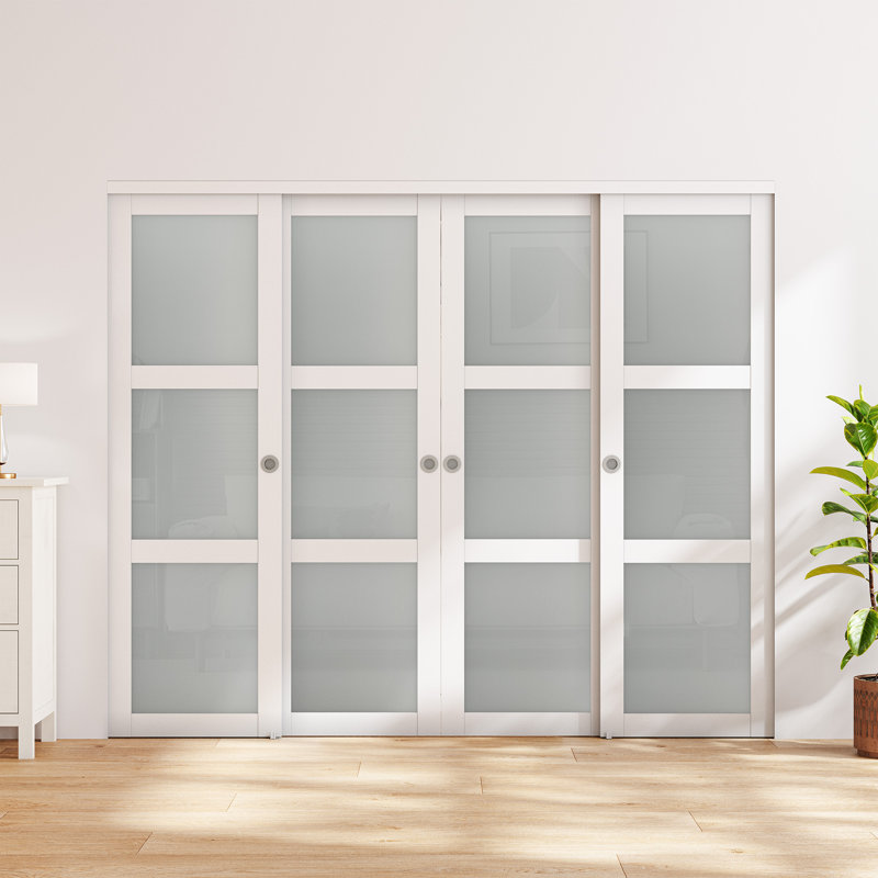Portes de garde-robe coulissantes en verre givré 112 po x 80 po avec quincaillerie d'installation, 112 po x 80 po, 4   , Noir