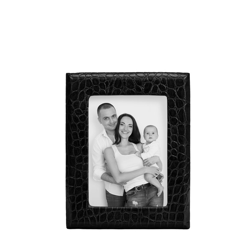 Leather Picture Frame, 5" W x 7" H, Black Croc