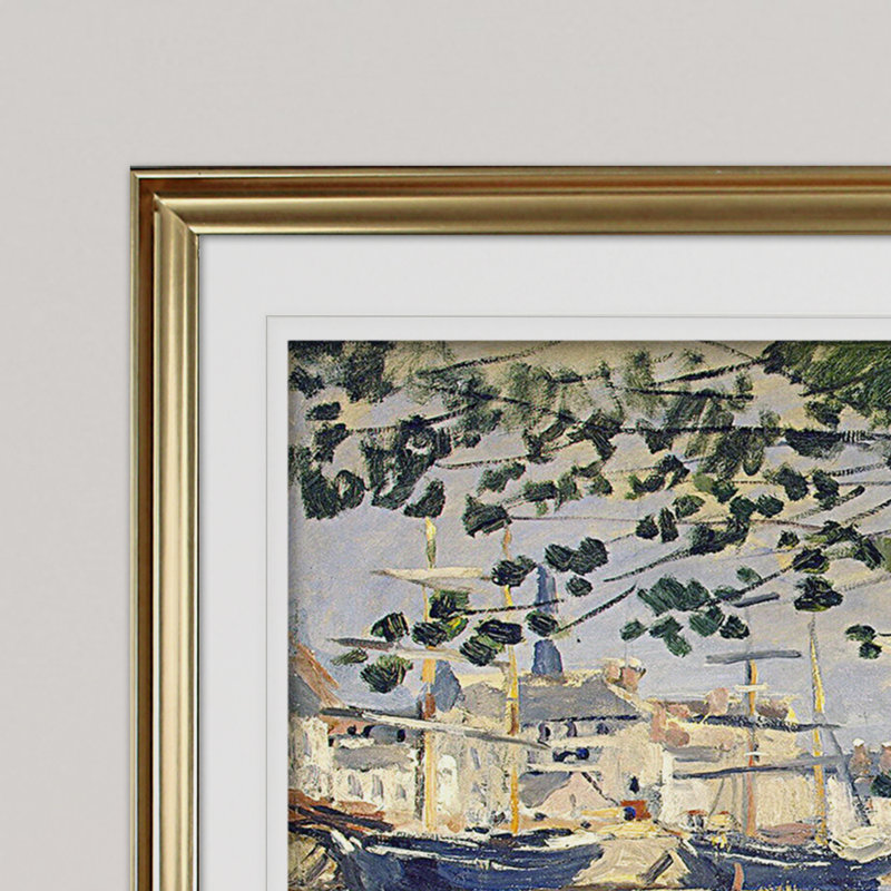 «La seine à Rouen», reproduction de peinture à l'huile, H 28 po x l 38 po x P 1,5 po, Cadre doré, Blanc mat