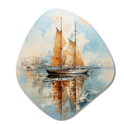 Minimalisme voilier serein III - bateau à voile asymétrique, art mural, sculpture murale en métal de forme unique