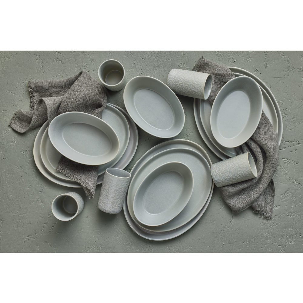 Katachi Stoneware Dinnerware Set, Light Gray