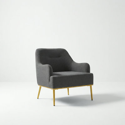 Modern Accent Chair with Curved Backrest and Gold Metal Legs for Living Room or Bedroom