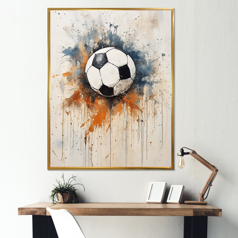 Ballon de soccer beige Wolrd Cup, H 20 po x l 12 po x P 1 po, Cadre flottant doré