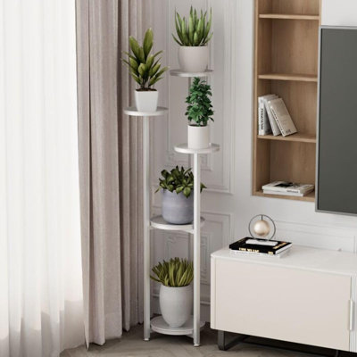 Plant Stand Rack MultiLayer Plant Stands Vintage Design Plant Shelf Corner Flower Stand with AntiSlip Feet Corner Plant Stand Indoor Home Office_White_120cm