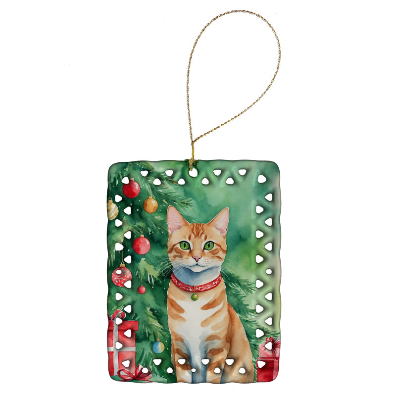 Ornement en porcelaine Arabian Mau Cat by the Christmas Tree, Arabian Mau Cat