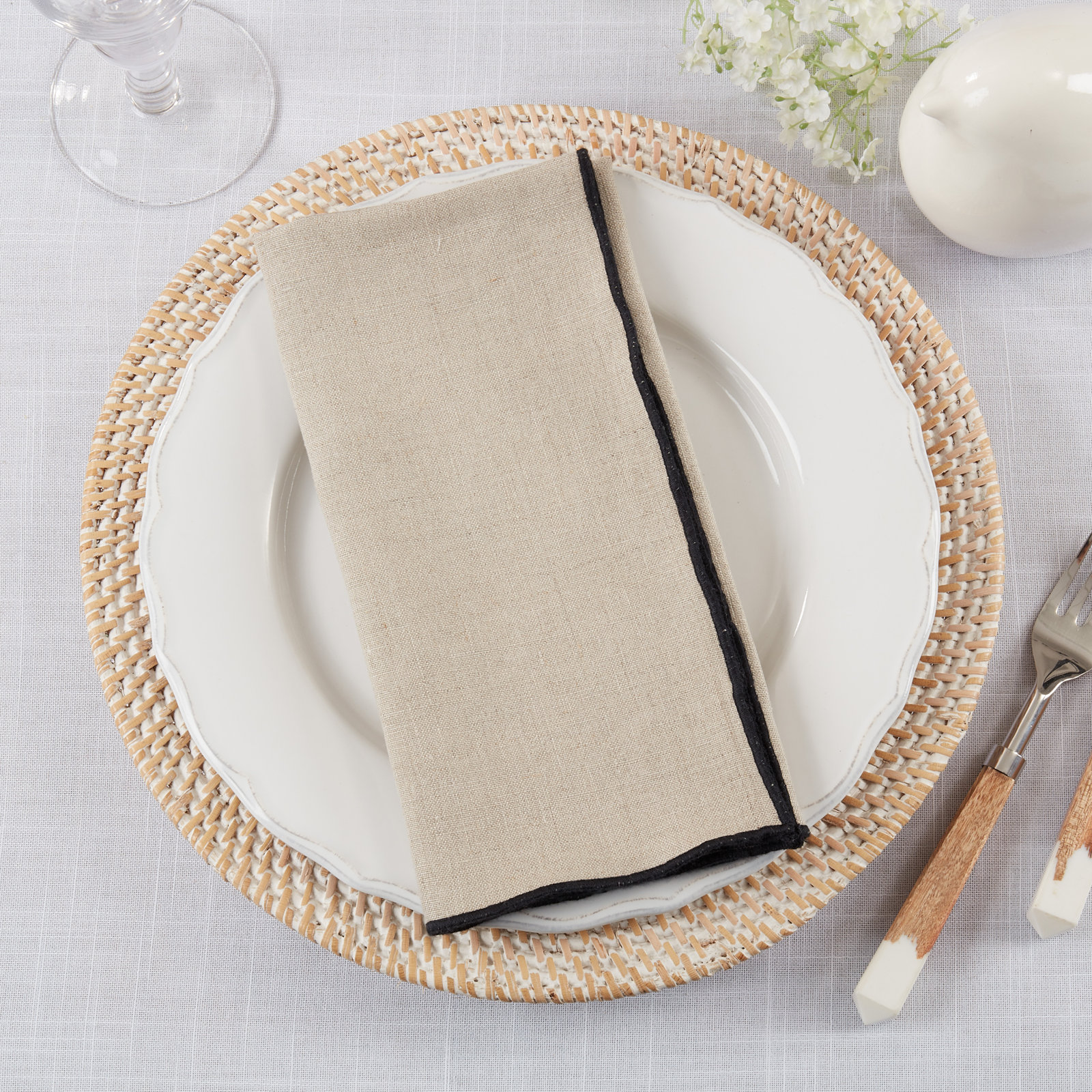 Dartmouth Reversible Linen Napkin, Black/Natural