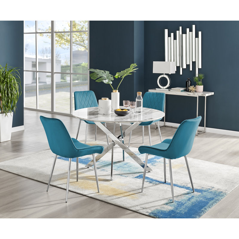 Eubanks 4 - Person Dining Set, Blue/Silver