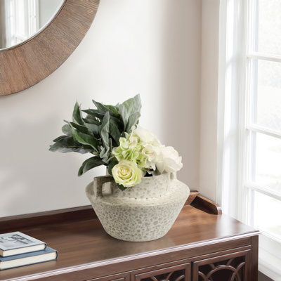 Textured Terracotta Decorative Vase with Dual Handles Modern Accent for Floral Arrangements