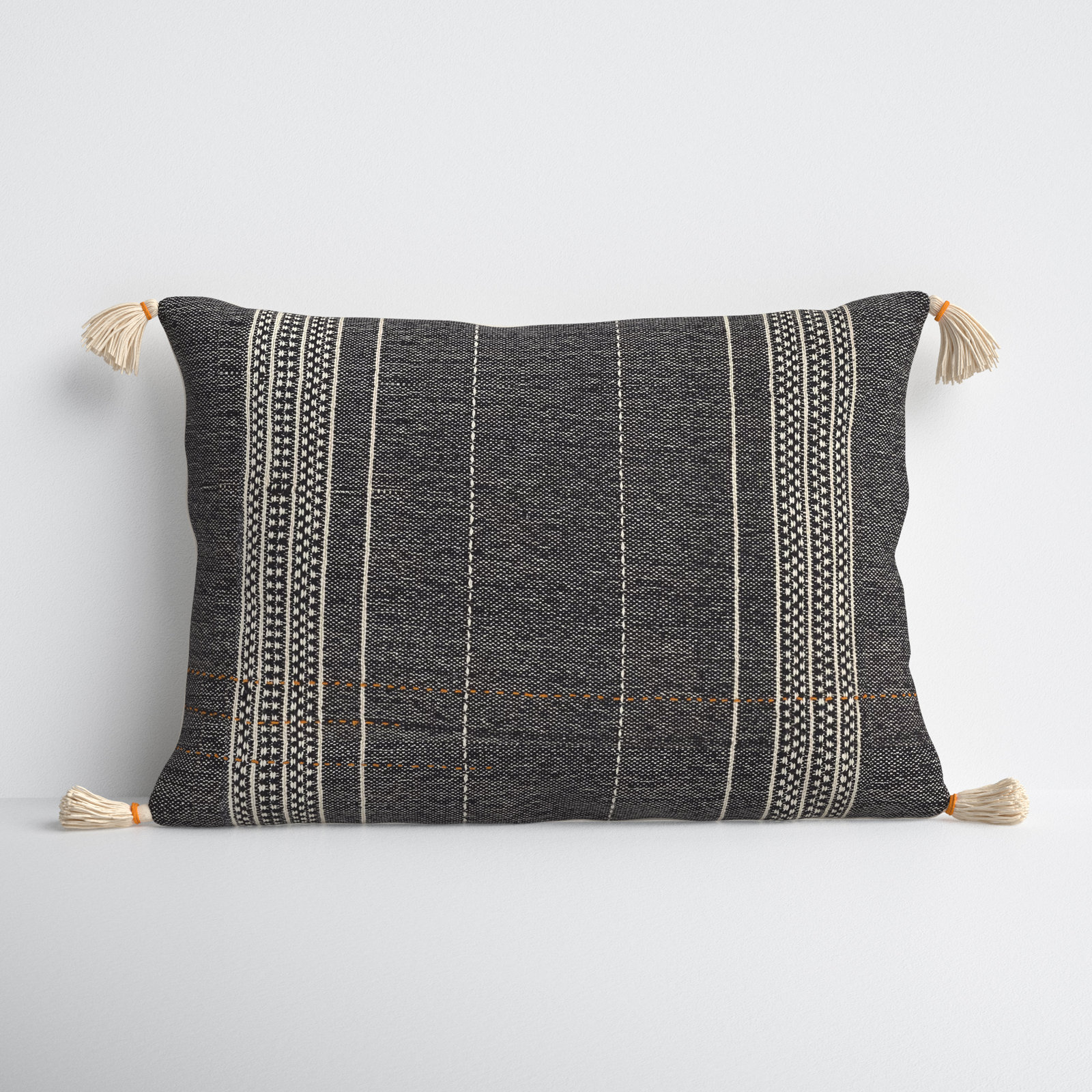 Gordon Embroidered Cotton Lumbar Throw Pillow, Polyester/Polyfill
