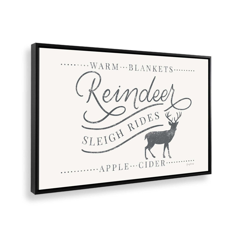 Reindeer Sleigh Rides Print, 12.75" H x 18.75" W x 1.75" D, Black Framed