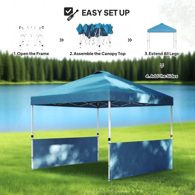 10X10FT Pop Up Gazebo, Sidewall For Party Use With Wheeled Carry Bag, Blue