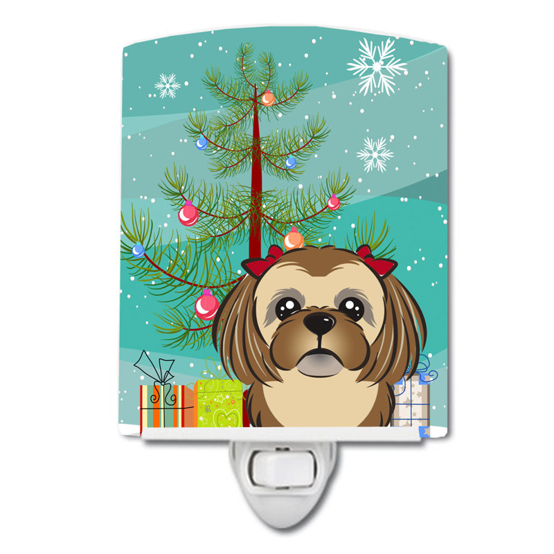 Éclairage de nuit en céramique et arbre de noël beagle, Shih tzu brun chocolat