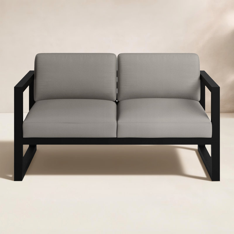 Smith 57" Outdoor Loveseat with Sunbrella® Cushions, Cast Lagoon Sunbrella® Plainweave, Black