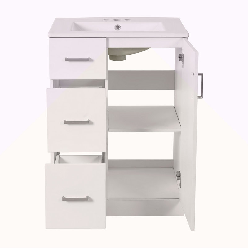 Meuble-lavabo moderne 24 po avec lavabo, petite armoire de lavabo avec 2 tiroirs et porte à fermeture douce, meuble-lavabo sous-comptoir avec tiroirs
