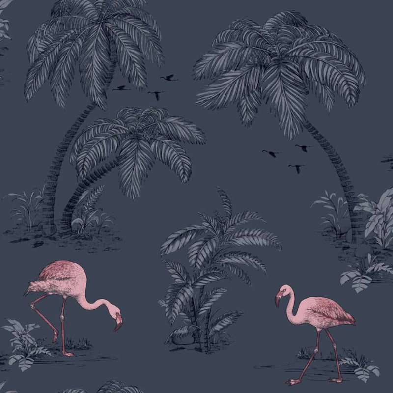 Dutch Wallcoverings Wallpaper Flamingo, Petrol Bue