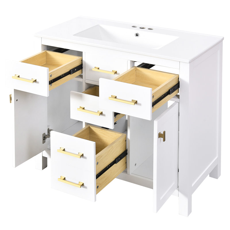 Meuble-lavabo autoportant de 72 po avec lavabo en céramique séparé, quatre tiroirs et armoires pour un rangement organisé, meuble-lavabo simple moderne facile à assembler, fabrication en bois massif, 4 tiroirs, armoires