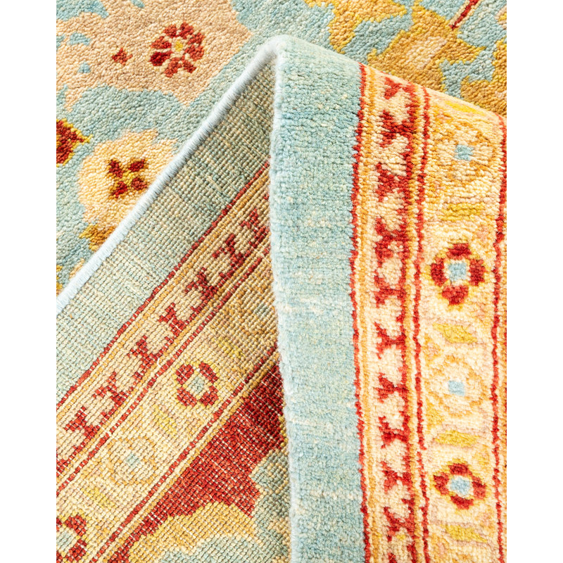 Tapis bleu clair noué à la main de conception unique 8 x 10 Samata