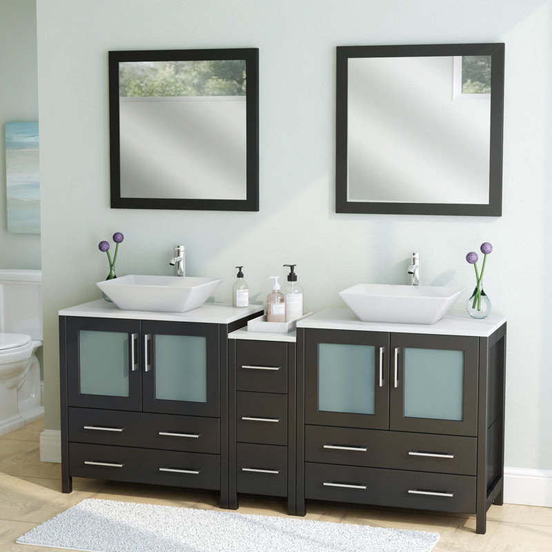  Framed 29.9" Double Bathroom Vanity Set with Mirror, Espresso