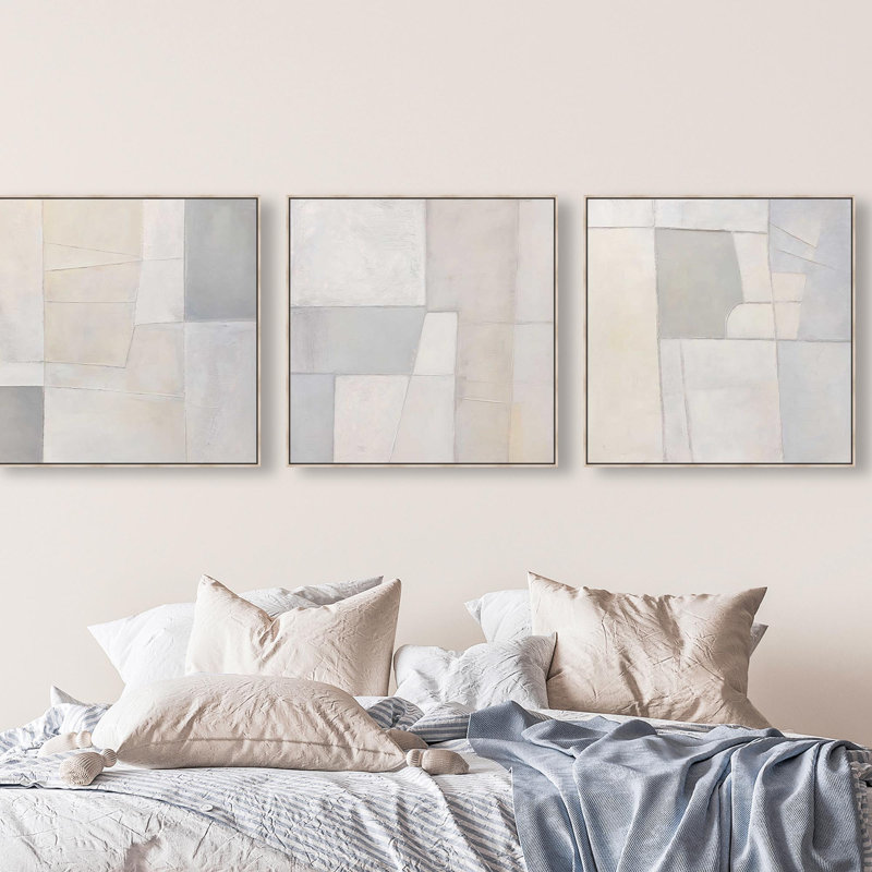 Oliver Gal Dusky Set Abstract - Hand-Laid Leaf Framed Canvas Art, 31" H x 31" W, Cream