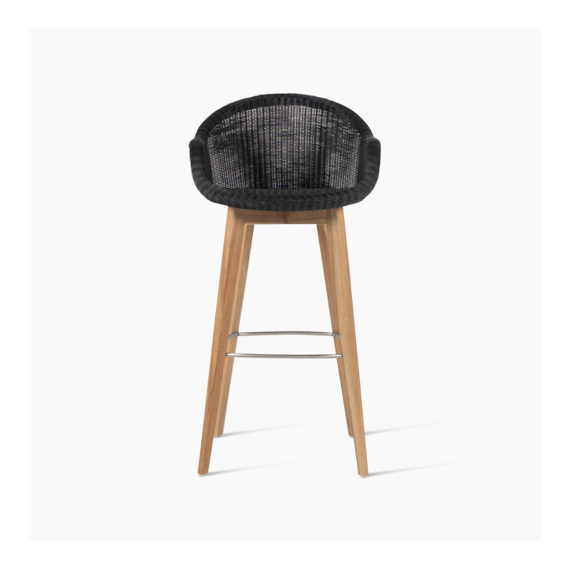 Edgard Outdoor Teak Bar Stool, Black