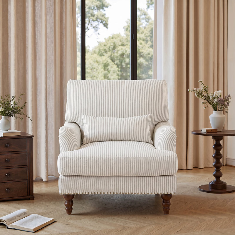 Upholstered Armchair, PINSTRIPE COFFEE Chenille