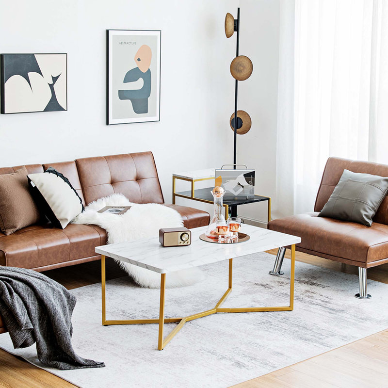 Table basse moderne Costway et pattes de pieds dorées en forme de Y