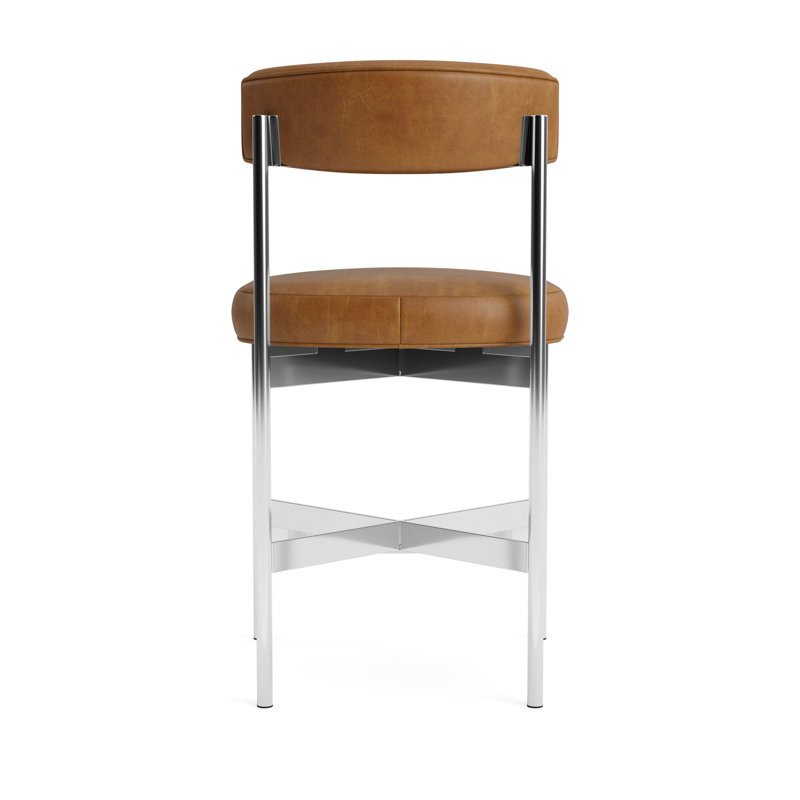 Remy Leather Bar Stool, Polished Stainless Steel, Bedford - Saddle, Counter Stool (25” Seat Height)