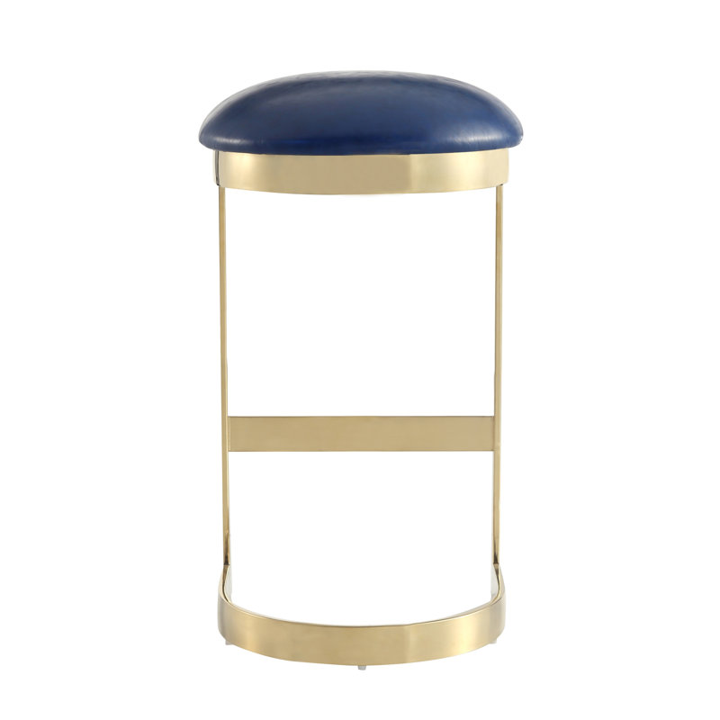 Upholstered Counter Stool with Metal Frame, Blue