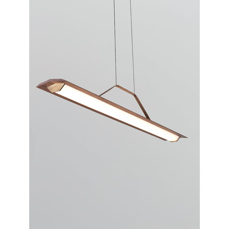 Penna Linear LED Pendant, 7.7" H x 64.5" W x 2.3" D, 2700K Warm White Bulb Temp, 277V, Brass/ Dark Walnut