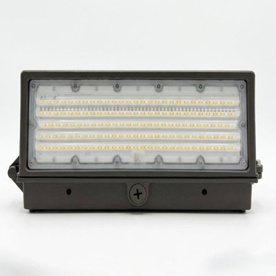 E2 LIGHTING Full Cutoff 80W LED Wall Pack | Battery Backup | Photocell Dusk To Dawn | 3CCT Tunable 3000K 4000K 5000K | Wattage Tunable | Commercial Outdoor Flood Light Fixture | Dark Bronze Finish