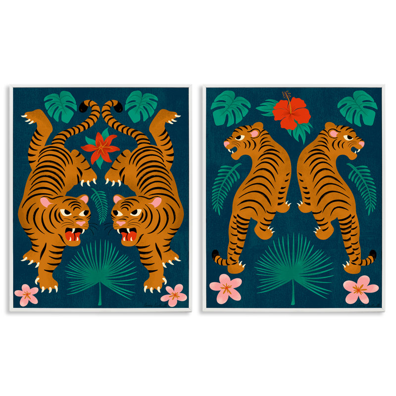 «Twin Jungle Tigers», ensemble de 2 giclées encadrées par Carrie Cantwell, H 14 po x l 11 po