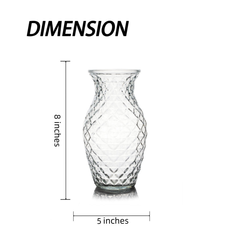 Clear Diamond-faceted Glass Vase For Flowers 5.0" W 8.0" H, 1 pieces