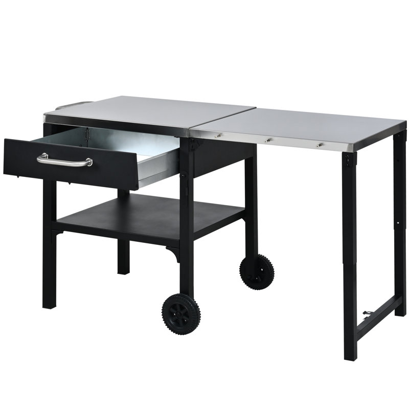 Chariot extérieur pliable avec roulettes et grand rangement pour les grillades dans la cour arrière