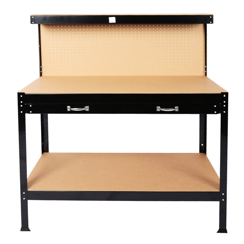 Établi de 115 cm, capacité de charge de 300 lb, noir, acier et imperméable, antirouille, mobilier de bureau